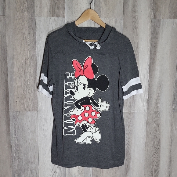 Disney Other - Disney Juniors XL (15/17) Minnie Mouse Top Hooded Short‎ Sleeve Casual